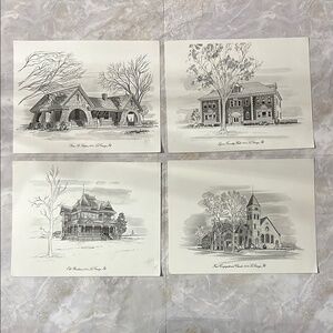 Vintage Monochrome Architectural Art Prints Set - La Grange, Illinois